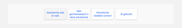 `Advertentie wist te veel` is nu een optie.