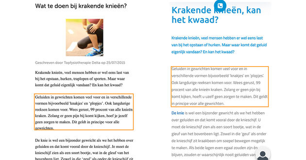 <em>Bij krakende knie\u00ebn krijg je op 2 verschillende websites dezelfde tips.<\/em>