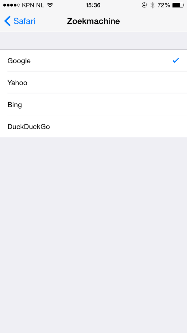 De standaard zoekmachine in Safari is nu nog Google.