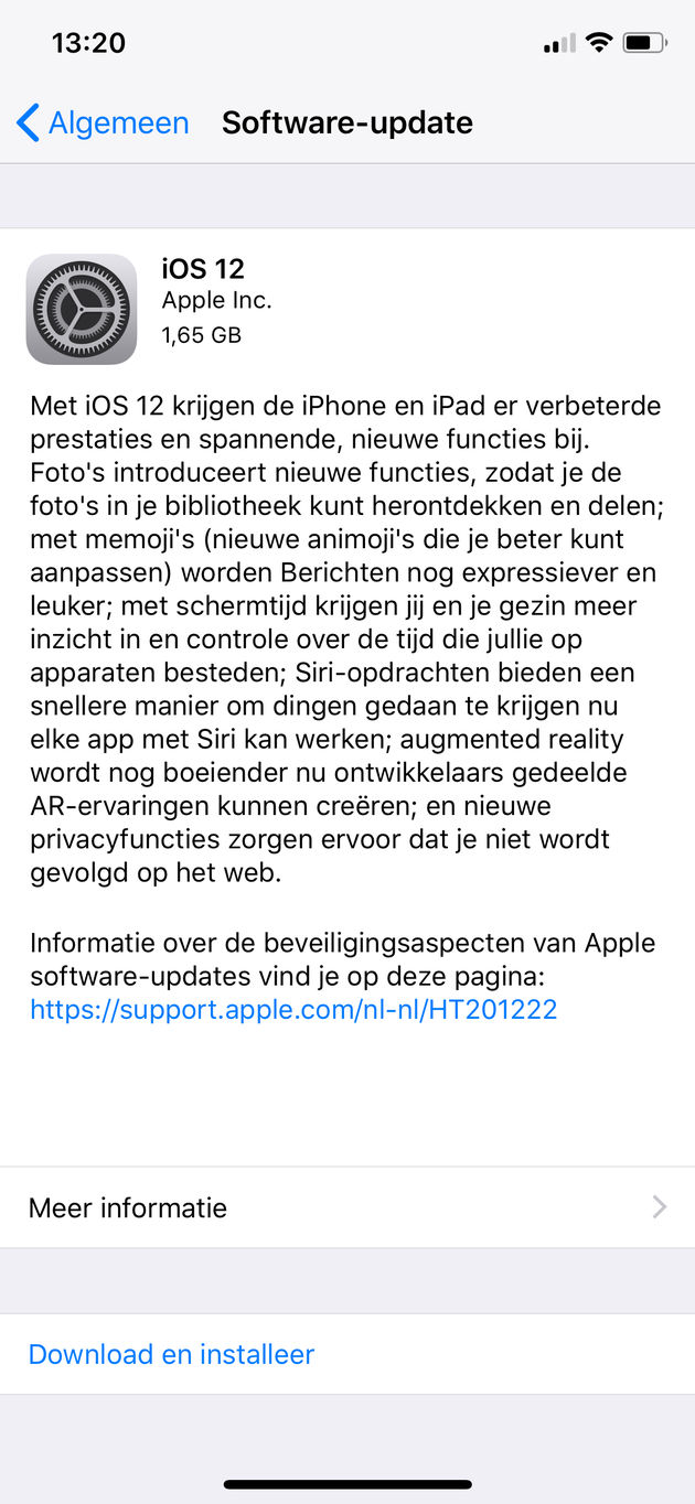 Zo zou je iOS 12 download er uit moeten zien.