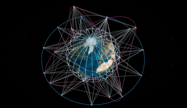 Zo zou het satelliet netwerk van IRIS\u00b2 er uit gaan zien.