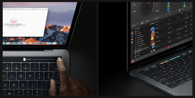 De Touch ID-sensor en de rest van de touch bar.