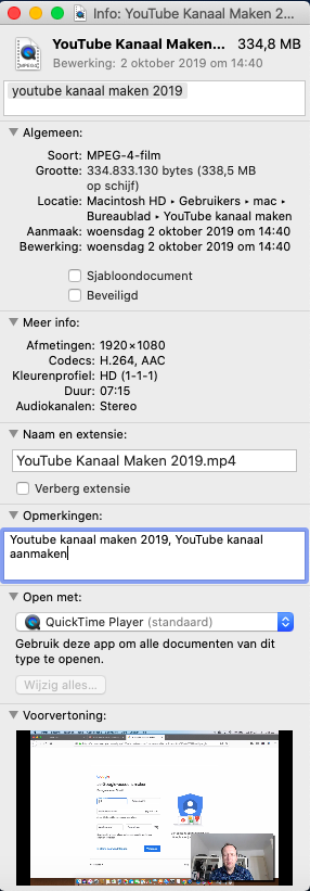 <i>Video eigenschappen</i>