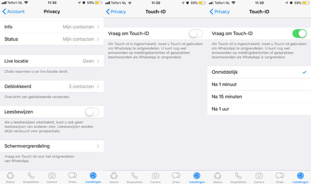 <i>Touch ID instellen voor WhatsApp.</i>